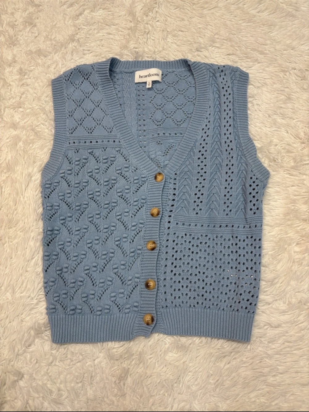 heartloom Blue Knit Button-Front Vest Sweater